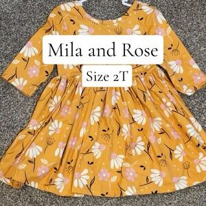 Girls' Mustard Floral Long-Sleeve Dress